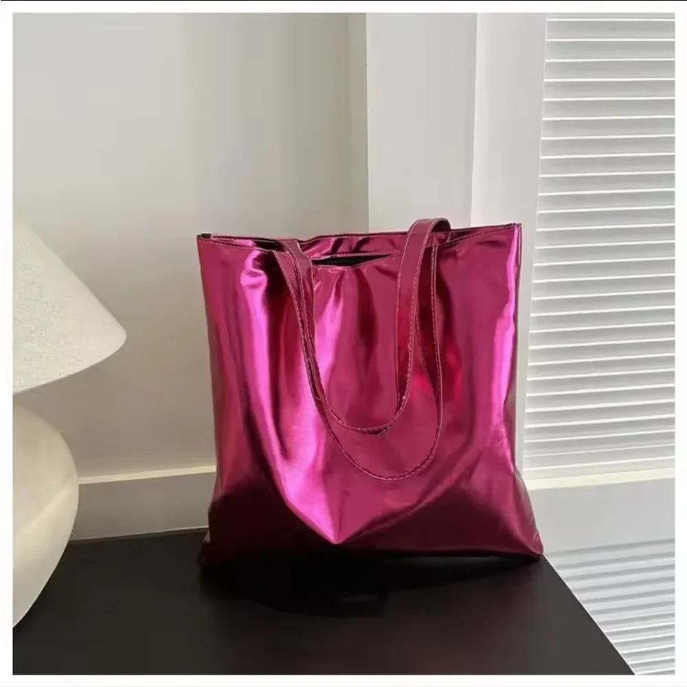 Metallic/ Shiny Shoulder Bag/ Shopping Tote  | Green/Rose Red/ Gold | NEW!💚💓💛